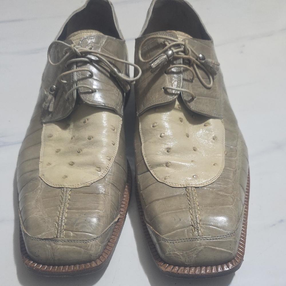 Mauri Beige and Gray Alligator Shoes Grey Cream Size 13 Excellent Condition